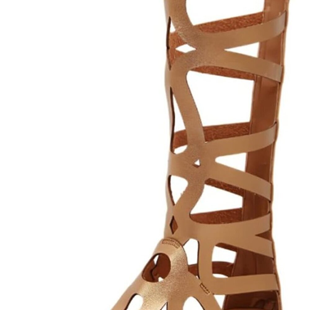 Womens Gladiator Knee High Sandals Rivets Studded Strappy Zipper Shoes